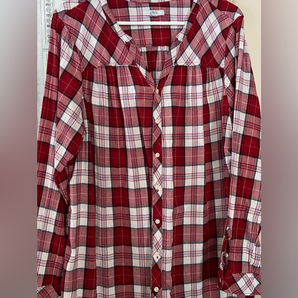Gently Worn Croft&Barrow Sz-XXL Red Plaid Button-Up Flannel Wintertime Warm Top🎄 - Picture 13 of 16